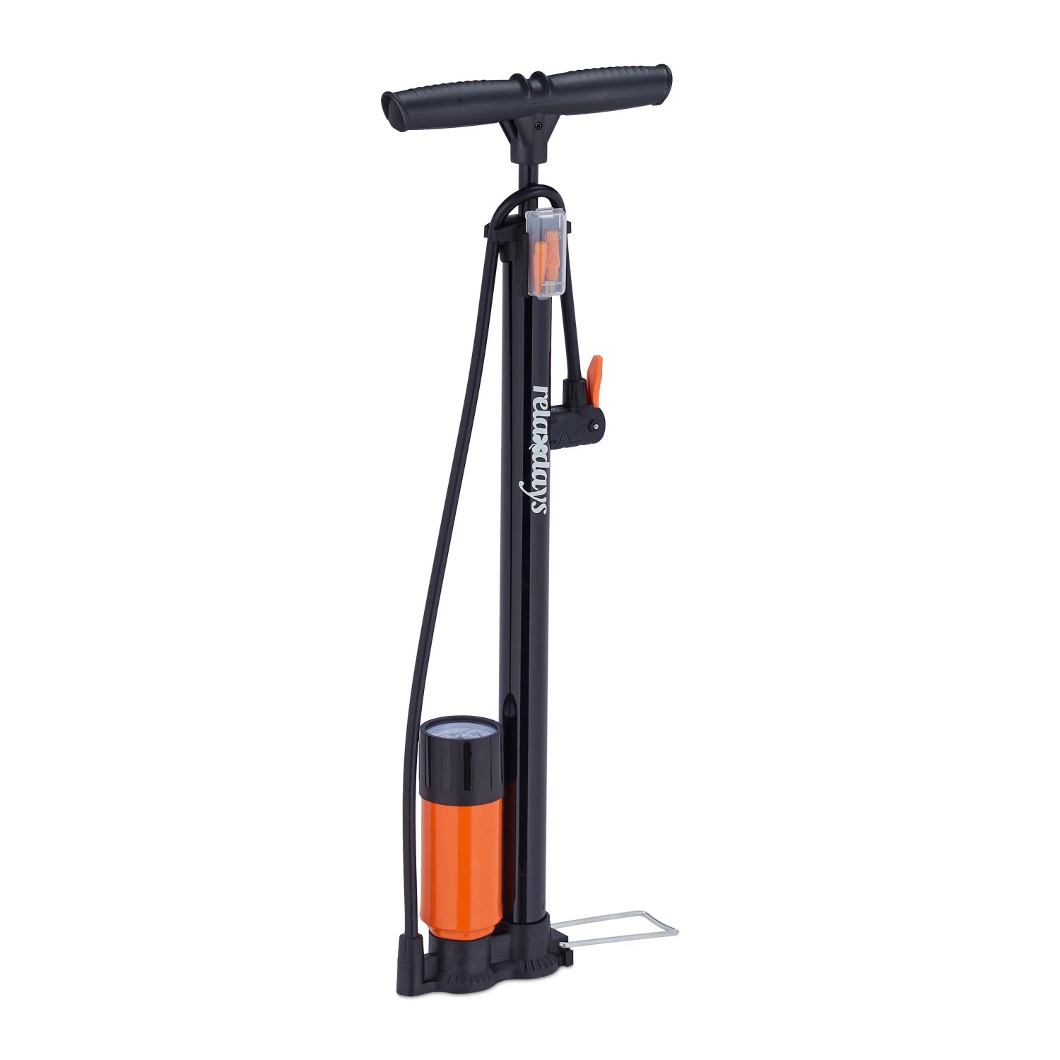 Relaxdays Standpumpe Stahl Schwarz mit Manometer 60 cm x 20 cm x 5 cm 0,8 kg