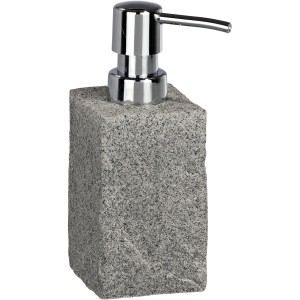 Grauer Wenko Seifenspender im Granit Design, Teil des 2-teiligen Bad-Accessoire-Sets.
