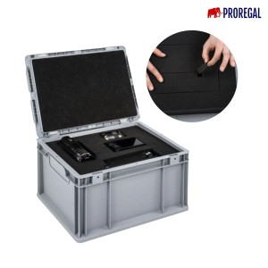 Graue Eurobox NextGen Portable (6er-Set) mit Rasterschaumstoff und Einlage, 20 Liter Transportbox.