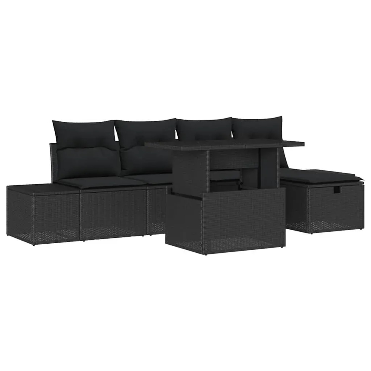 vidaXL Garten-Sofa-Set mit Kissen 6-Tlg Schwarz PE Rattan 3359870