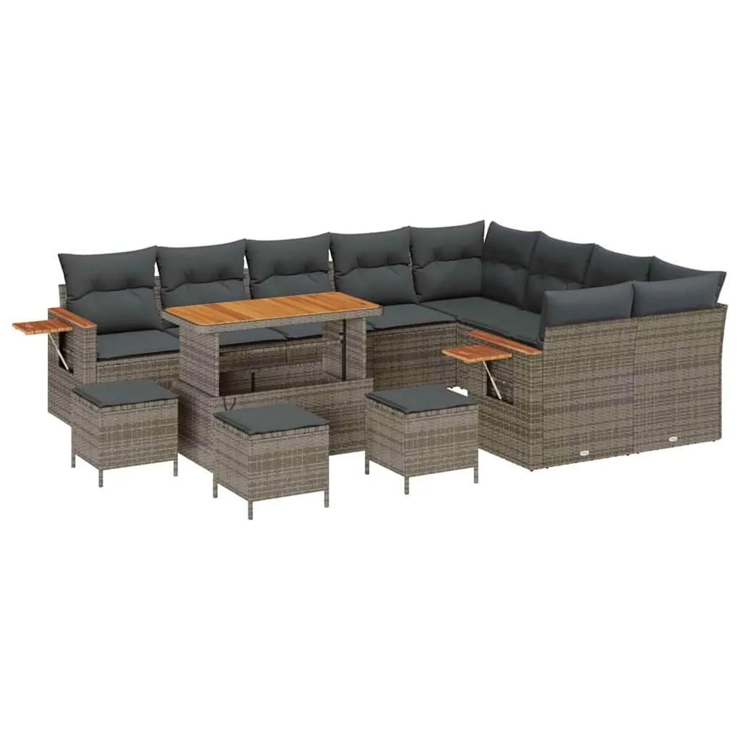 vidaXL Gartensofa-Set mit Kissen 14 Stk Grau Poly-Rattan 3365173