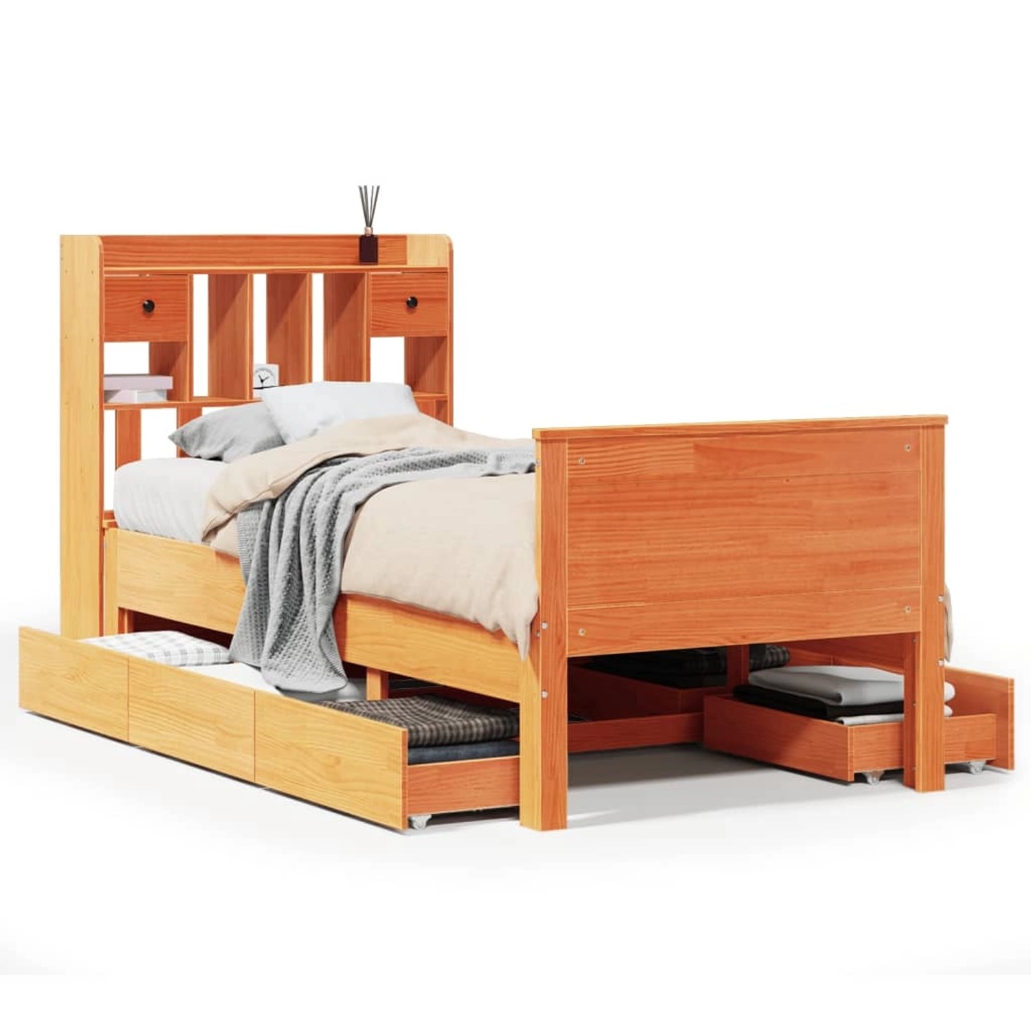 vidaXL Massivholzbett mit Regal ohne Matratze Wachsbraun 75x190 cm 3308947 günstig online kaufen