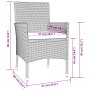 Abmessungen des grauen vidaXL Gartenstuhls aus Rattan mit Kissen, Teil des 5-tlg Bistro-Sets.
