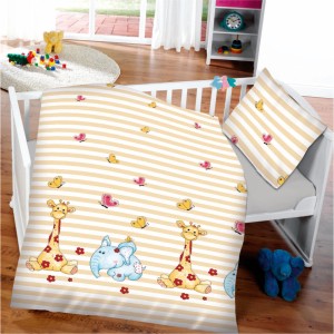 Bestlivings Kinderbettwäsche mit Elefant & Giraffe Motiv, 100x135 cm & 40x60 cm.