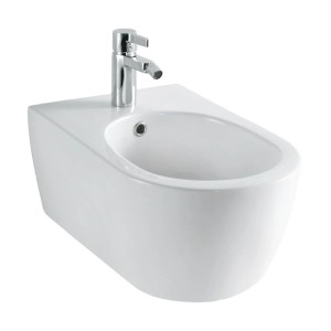 Weißes NEG Hänge-Bidet Uno11B aus Sanitärkeramik mit moderner Form und glänzender Chromarmatur für Ihr Bad.