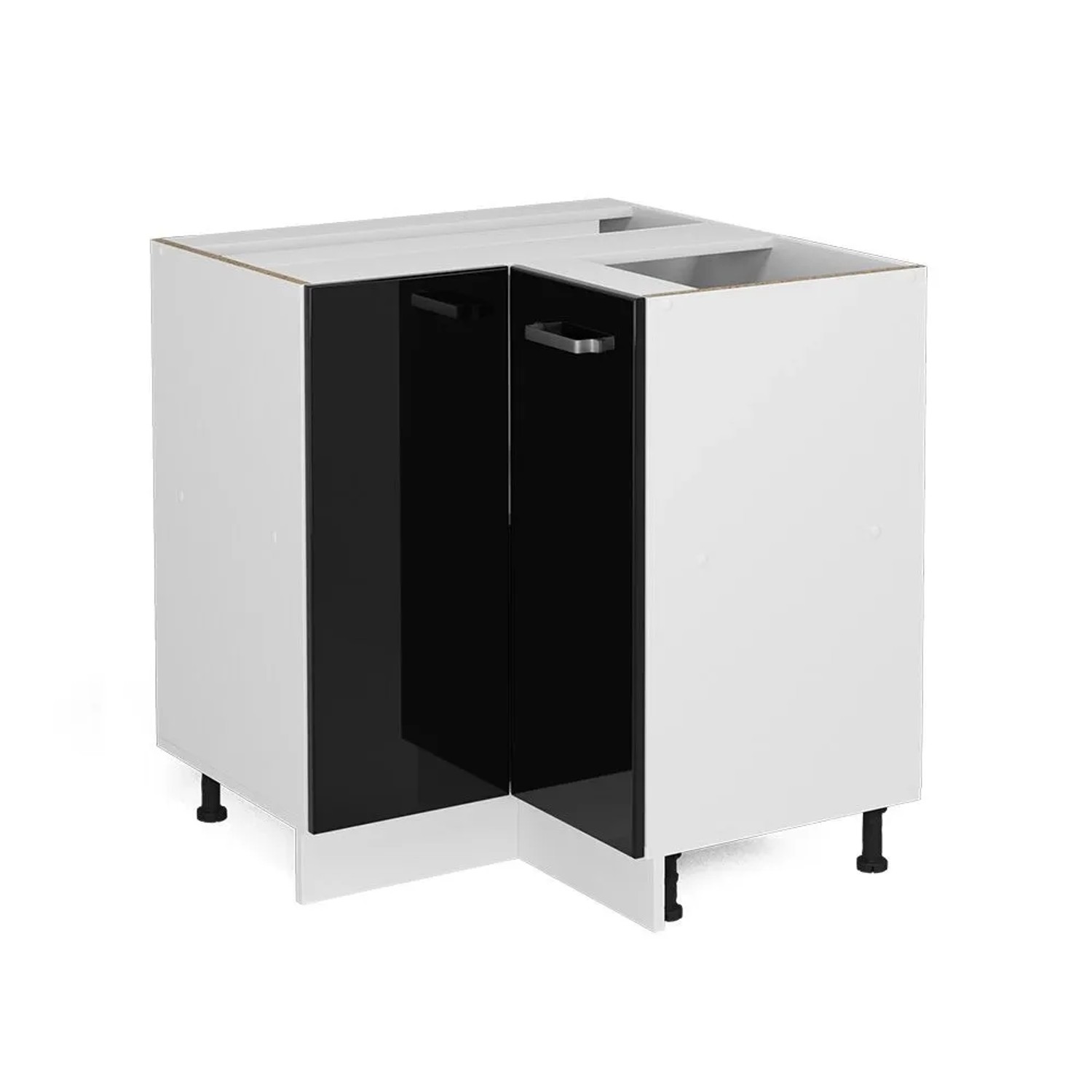 Vicco Eckunterschrank R-Line Schwarz Hochglanz Weiß 76 cm ohne Arbeitsplatte