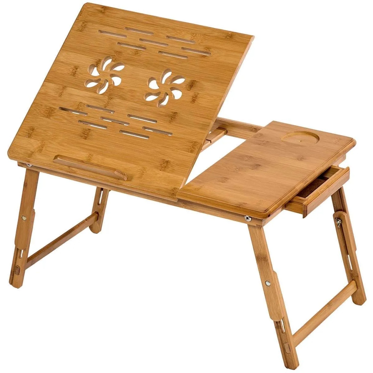Tectake Laptoptisch Helene Aus Bambus  Klappbar und Höhenverstellbar 4 Neigungswinkel  55 x 35 x 26 cm Braun
