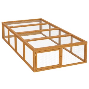 Wiltec XXL Freilaufgehege aus hellem Holz mit Drahtgitter für Kaninchen und Nager. Mit Tür, für Garten & Terrasse.