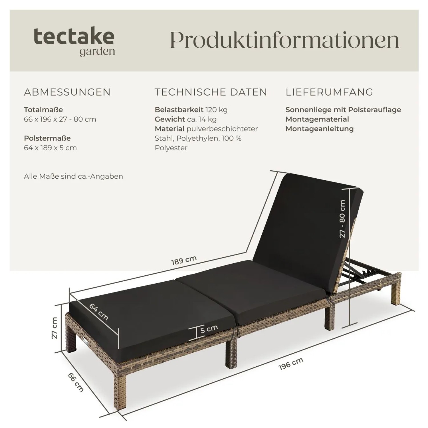 Tectake Rattan Sonnenliege Sofia Widerstandsfähig Uv Beständig 196 x 66 x 27 cm Natur_6