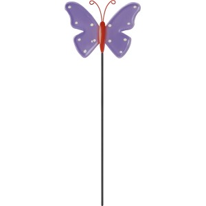 Gartenstecker Schmetterling lila-rosa, 30cm hoch, aus Eisen für Gartendeko.