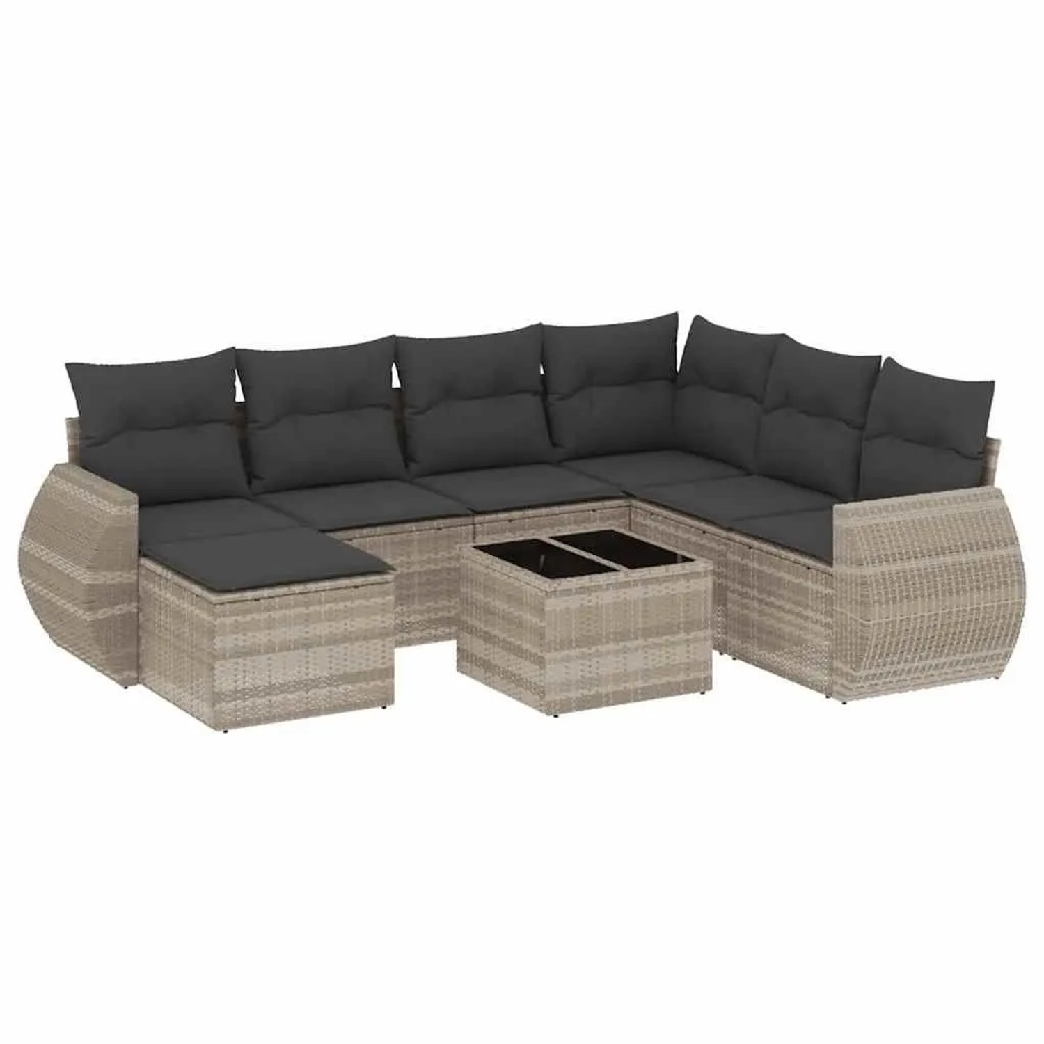 vidaXL 8-Tlg Garten-Sofagarnitur mit Kissen Hellgrau Poly Rattan 3221711 günstig online kaufen