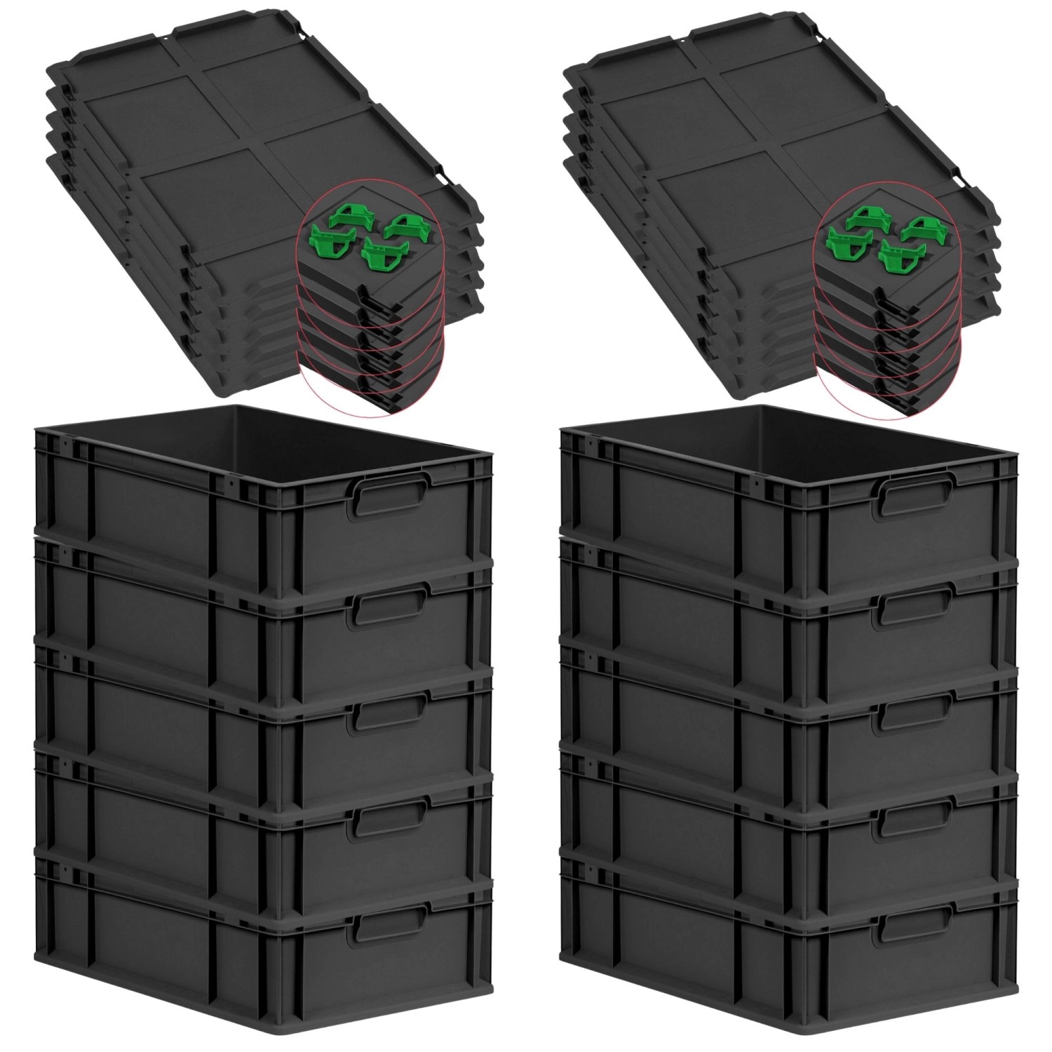 PROREGAL SparSet 10x Eurobox Nextgen Grip Mit Auflagedeckel Und Grünen Vers günstig online kaufen