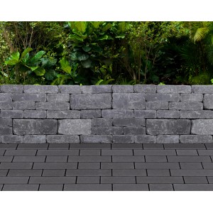 Anthrazitfarbene EHL Mauerstein Verona Antik (20x20x7 cm) für rustikale Gartenmauern.