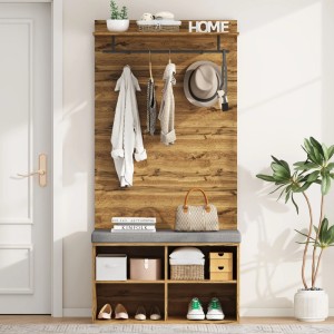 Merax Garderoben Set mit Schuhbank Kleiderstange Holzoptik 175 cm