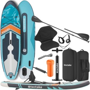 Tectake 2in1 Stand Up Paddle Board Set, türkis und orange, mit Paddel, Pumpe und Sitz.