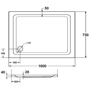 Ottofond Duschwanne Aruba Rechteck 160 cm x 75 cm Weiß