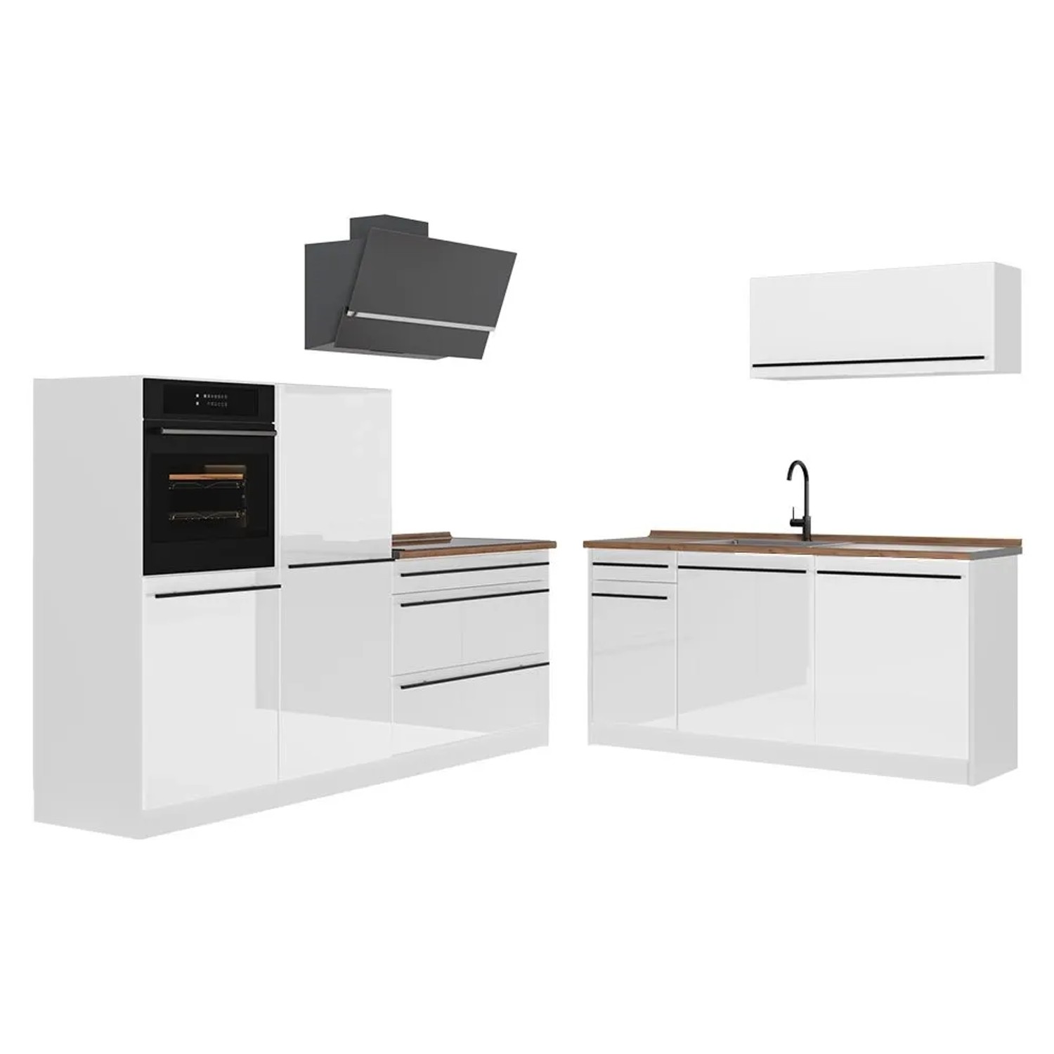 Vicco Küchenzeile R-Line Weiß Hochglanz/Weiß 220 x 143 Arbeitsplatte Goldkraft Eiche Art Nr 66340