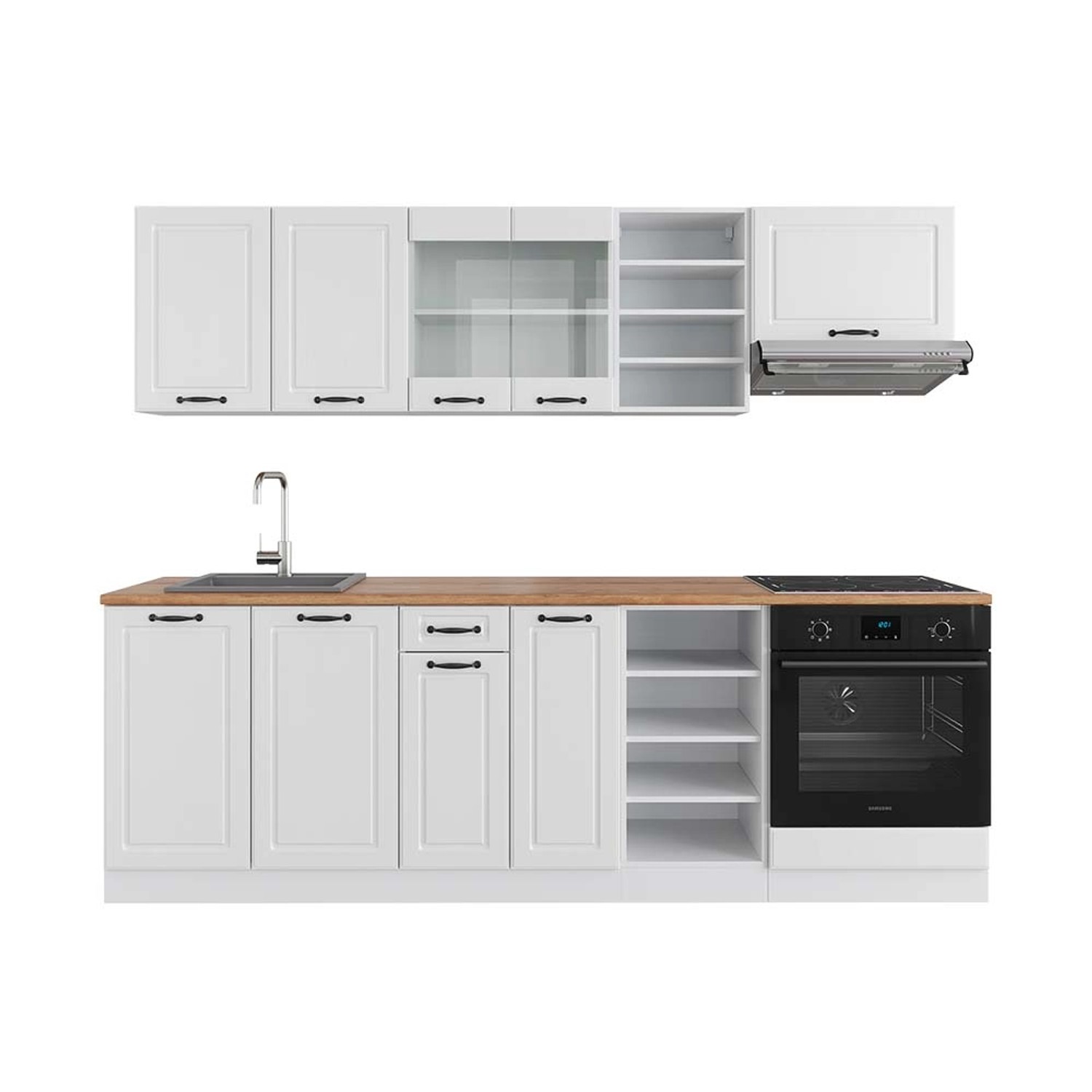 Vicco R-Line Küchenzeile Weiß Landhaus/Weiß 240 cm AP Eiche günstig online kaufen