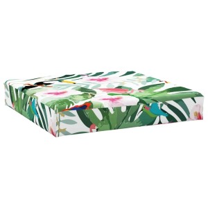 Mehrfarbiges Palettenkissen 60x60cm mit tropischem Muster für Garten & Terrasse.
