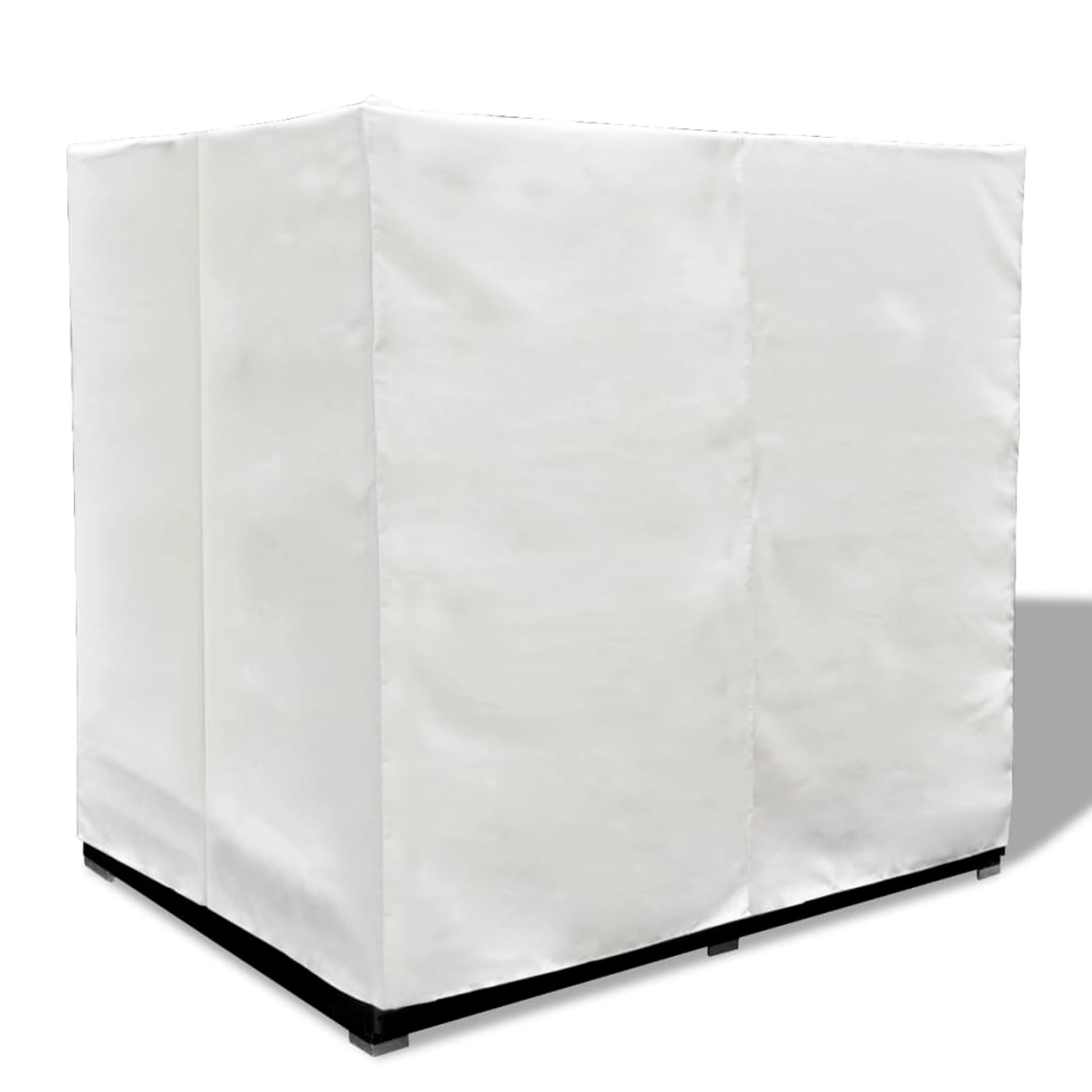 Schwarzes vidaXL Outdoor-Loungebett mit Vorhang, cremeweiß verhüllt.