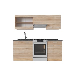 Vicco R-Line Küchenzeile in Sonoma/Goldkraft Eiche mit anthrazitfarbener Arbeitsplatte, 200 cm breit.