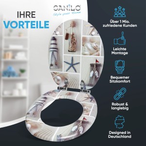 Sanilo WC-Sitz Meeresbrise mit Absenkautomatik, Holz-Toilettendeckel mit maritimem Design.