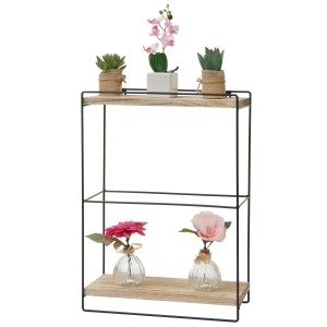 BERLINLODGE Wandregal HxBxT 50x35x17cm Massiv-Holz Metall Industrial 2 Regalböden Natur Hängeregal Regal Küchenregal