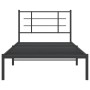 Schwarzes Metallbettgestell 107x203 cm mit Lattenrost und Kopfteil für Matratze (nicht enthalten).