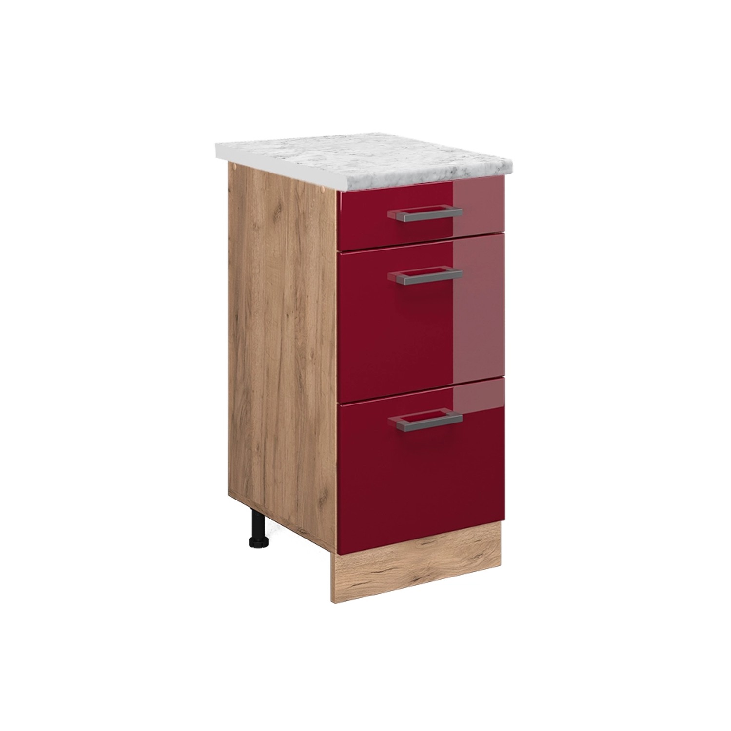 Vicco Küchenschrank R-Line Schubladenschrank für die Küche Bordeaux Hochglanz 40 cm AP Marmor