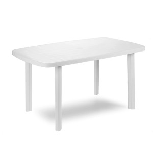 Weißer Mojawo Gartentisch aus Kunststoff, rechteckig, 140x90cm. Ideal für Balkon und Terrasse.