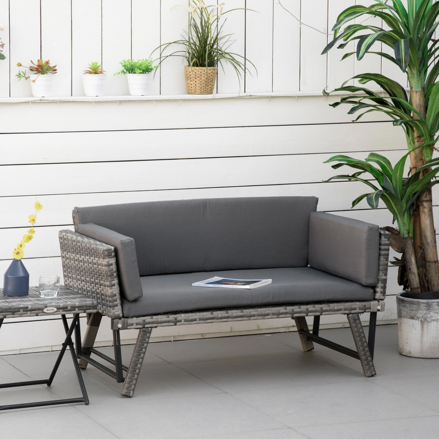 Outsunny Rattansofa Stahl  PE-Rattan  Polyester 129L x 63B x 67H cm Grau_2