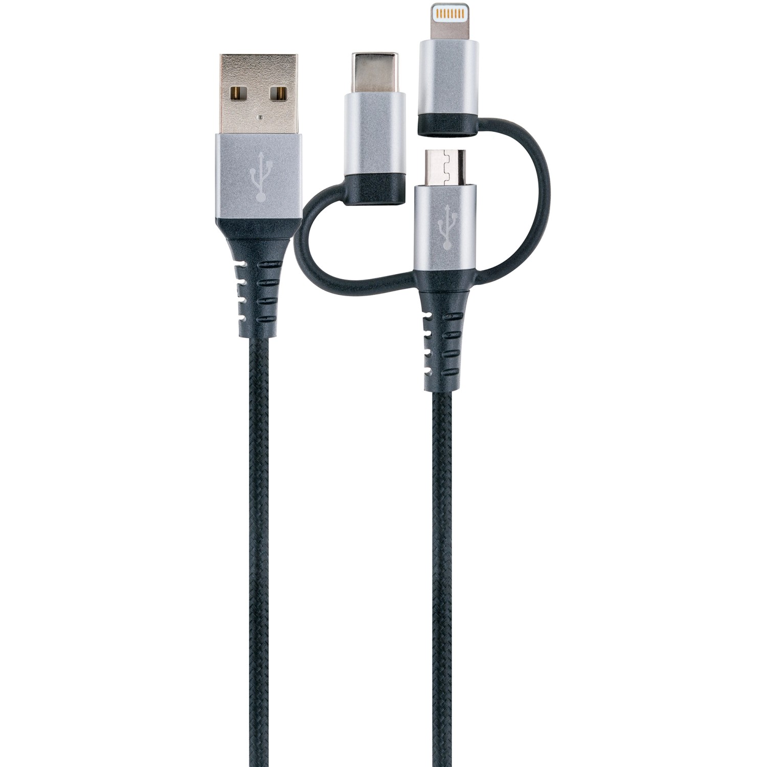 Schwaiger 3-in-1 Sync und Ladekabel USB Micro B, Apple Lightning, USB 3.1 C