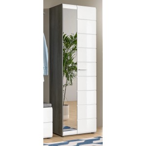 Inn.Furn Garderobenschrank Weiß Hochglanz Grau 60 cm mit Spiegeltür Rumba