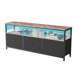 PXloue TV-Schrank  108x30x57cm mit 3 Schubladen aus Stoff und LED-Lichtern