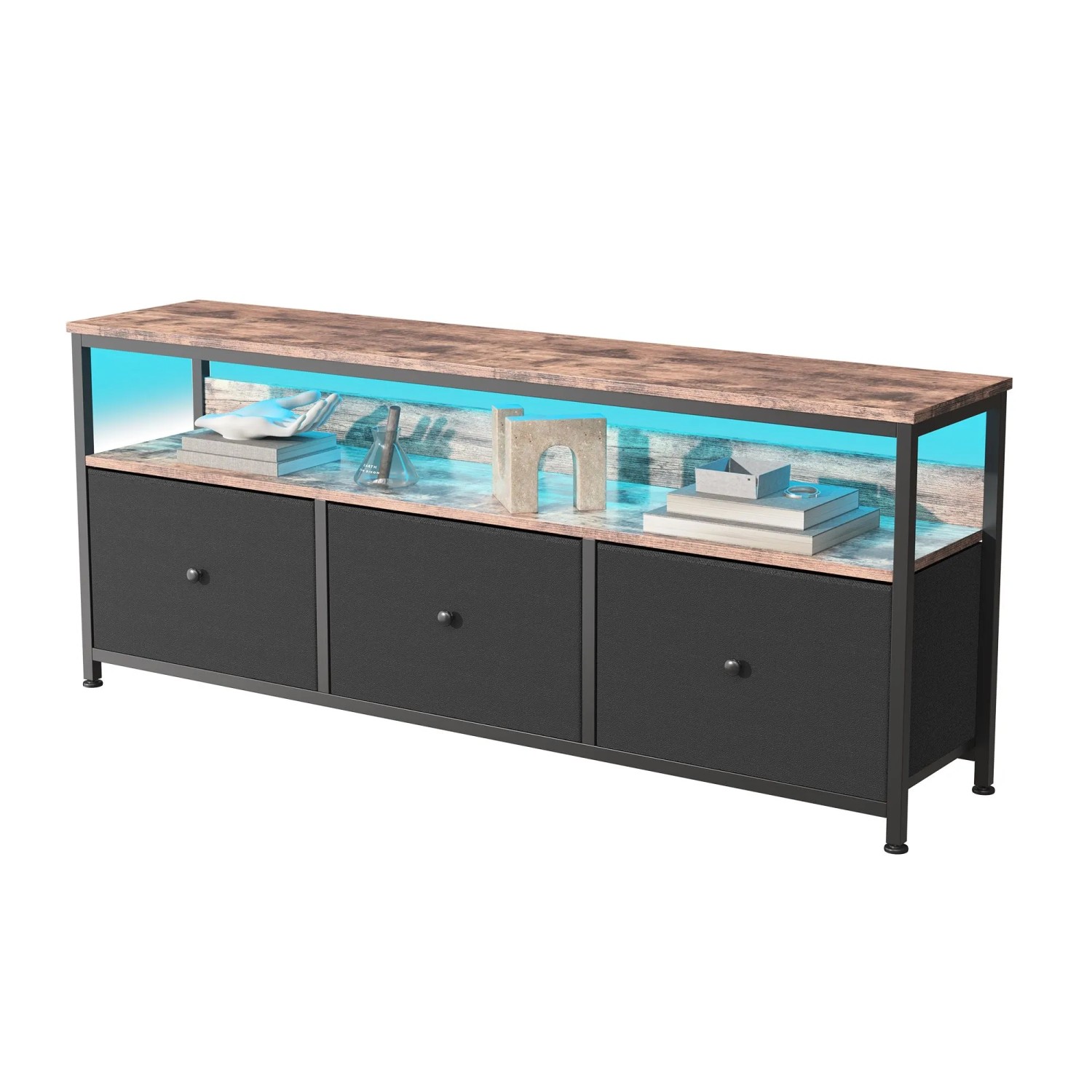 PXloue TV-Schrank  108x30x57cm mit 3 Schubladen aus Stoff und LED-Lichtern