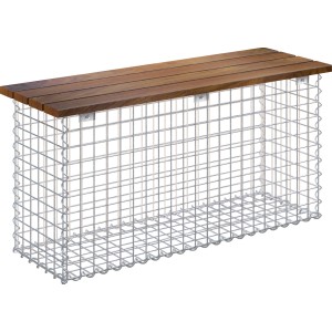 Gabiona Gabionenbank, 105 cm, mit Cumaru-Holz Sitzfläche und Drahtgitter.