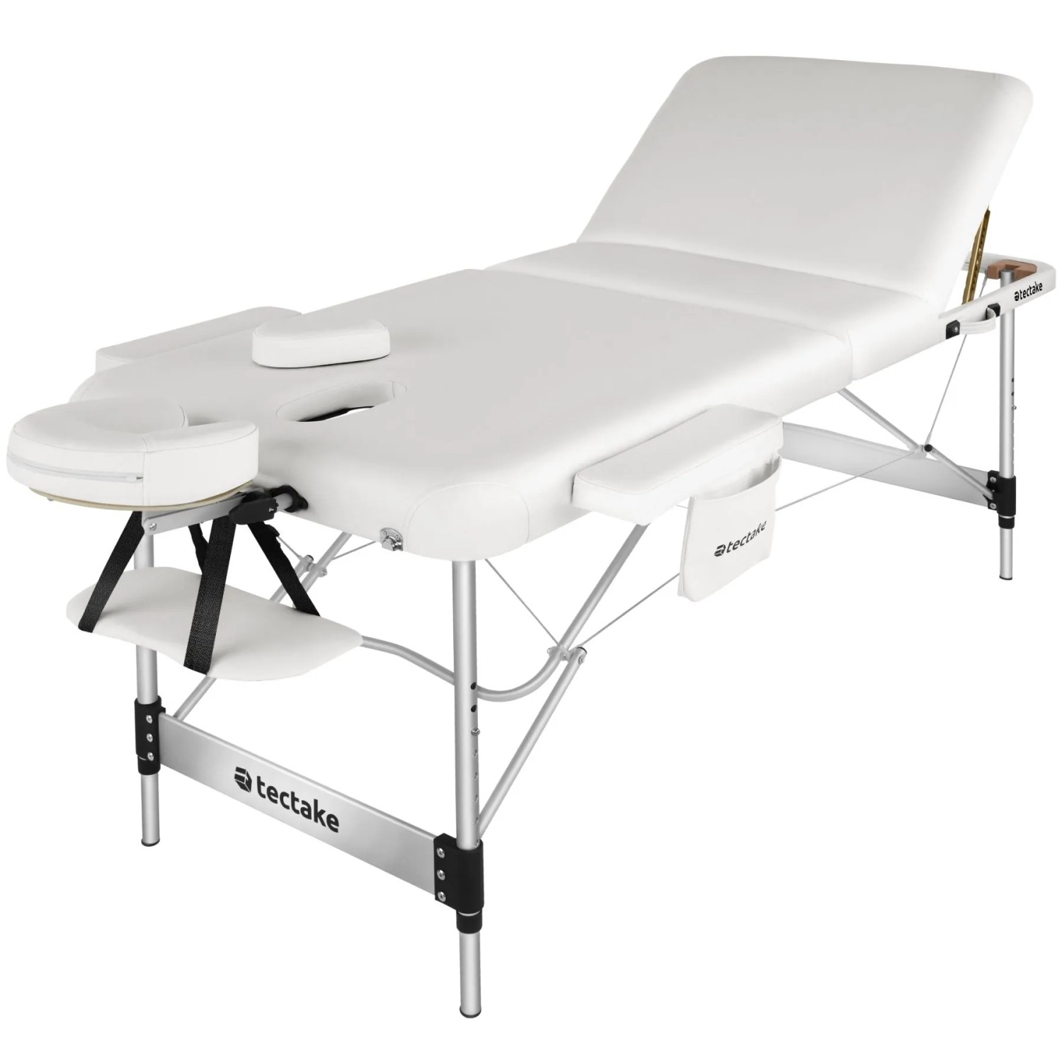 Tectake 3 Zonen Massageliege Ko Tao Breite 78 cm  Polsterung 5 cm Inklusive Tragetasche und 15 Einwegtücher  212 x 108 x 90 cm Weiß