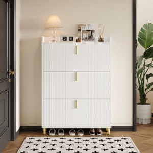 Merax Schuhschrank mit 3 Klappen 6 Fächer Schuhkipper Weiß 80x24x124 cm