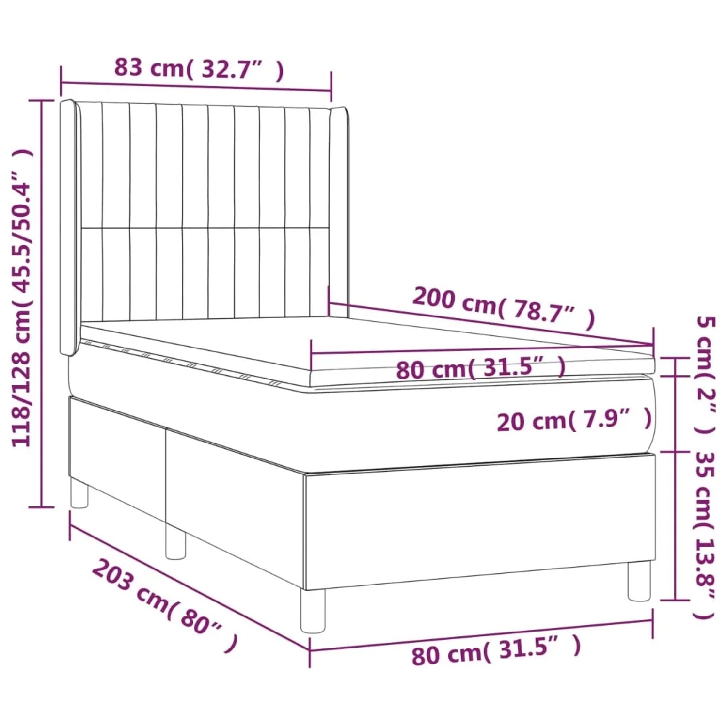 vidaXL Boxspringbett schwarz, 80x200 cm mit Matratze und Kopfteil. Bett für erholsamen Schlaf.