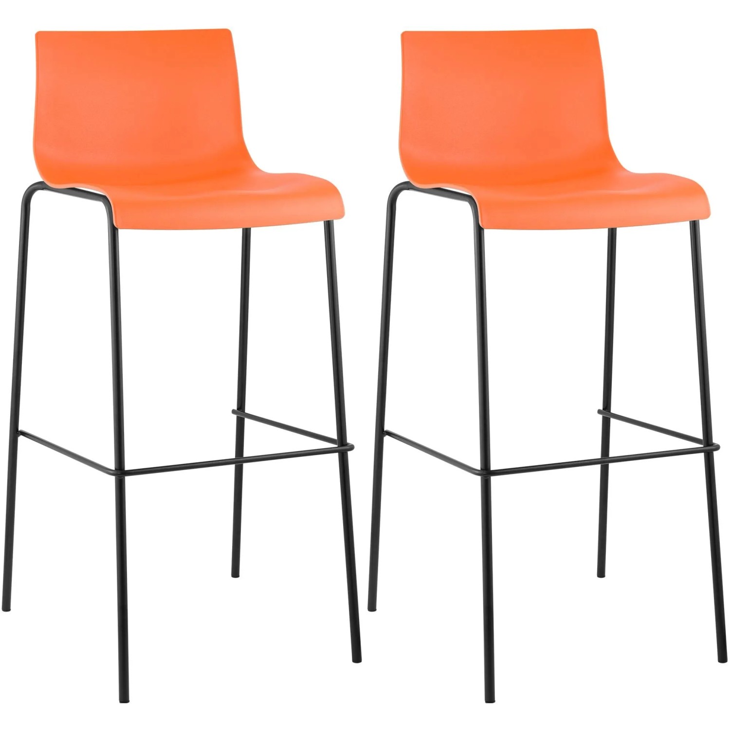 DELUKE 2er Set Barhocker TENAR Kunststoff Orange 43x48x100cm Schwarz Barstuhl Mit Lehne Tresenhocker Tresenstuhl