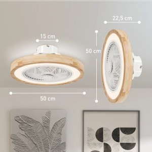 HOMCOM Deckenventilator mit LED-Beleuchtung, Holzoptik, dimmbar und mit Fernbedienung.