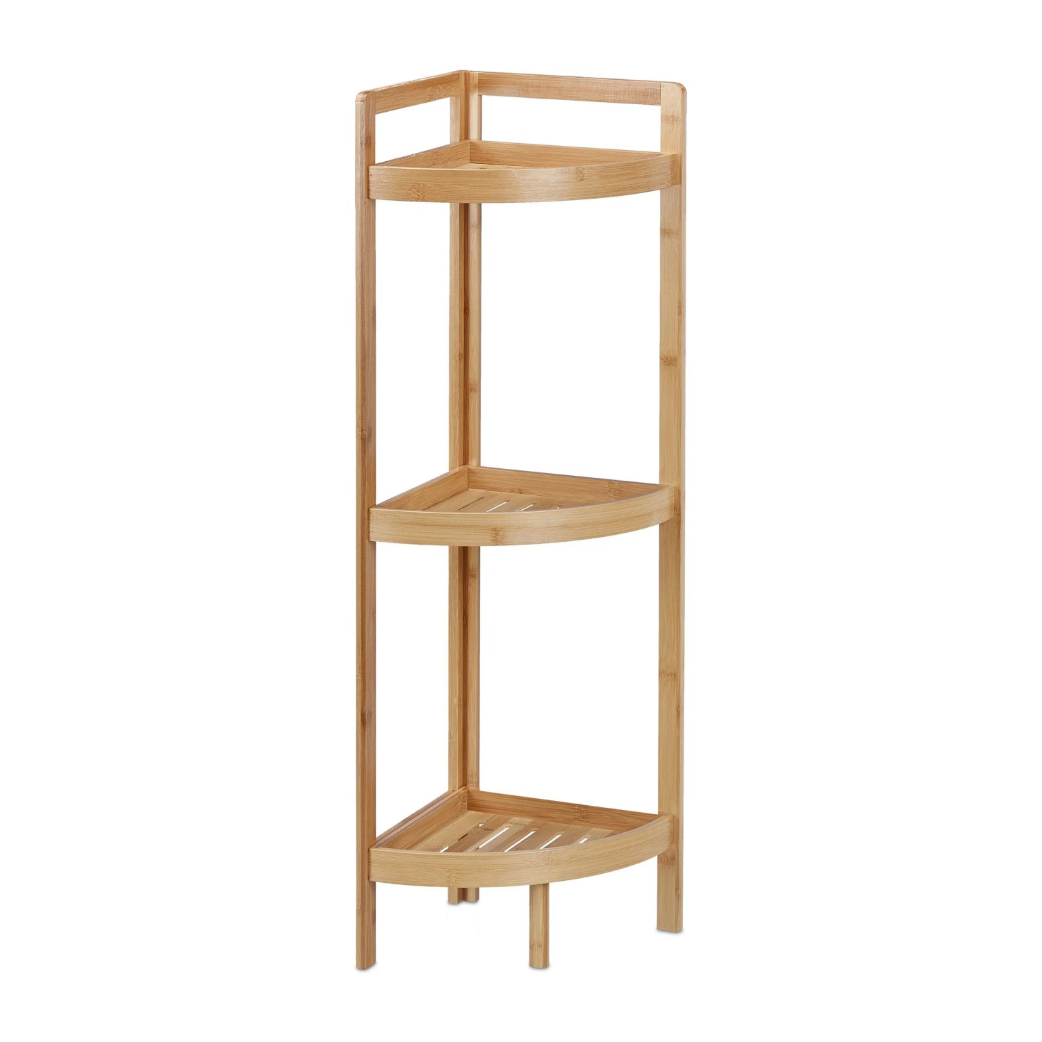 Relaxdays Eckregal Bambus Natur mit 3 Ablagen Freistehend 90 cm x 36,5 cm x 26 cm