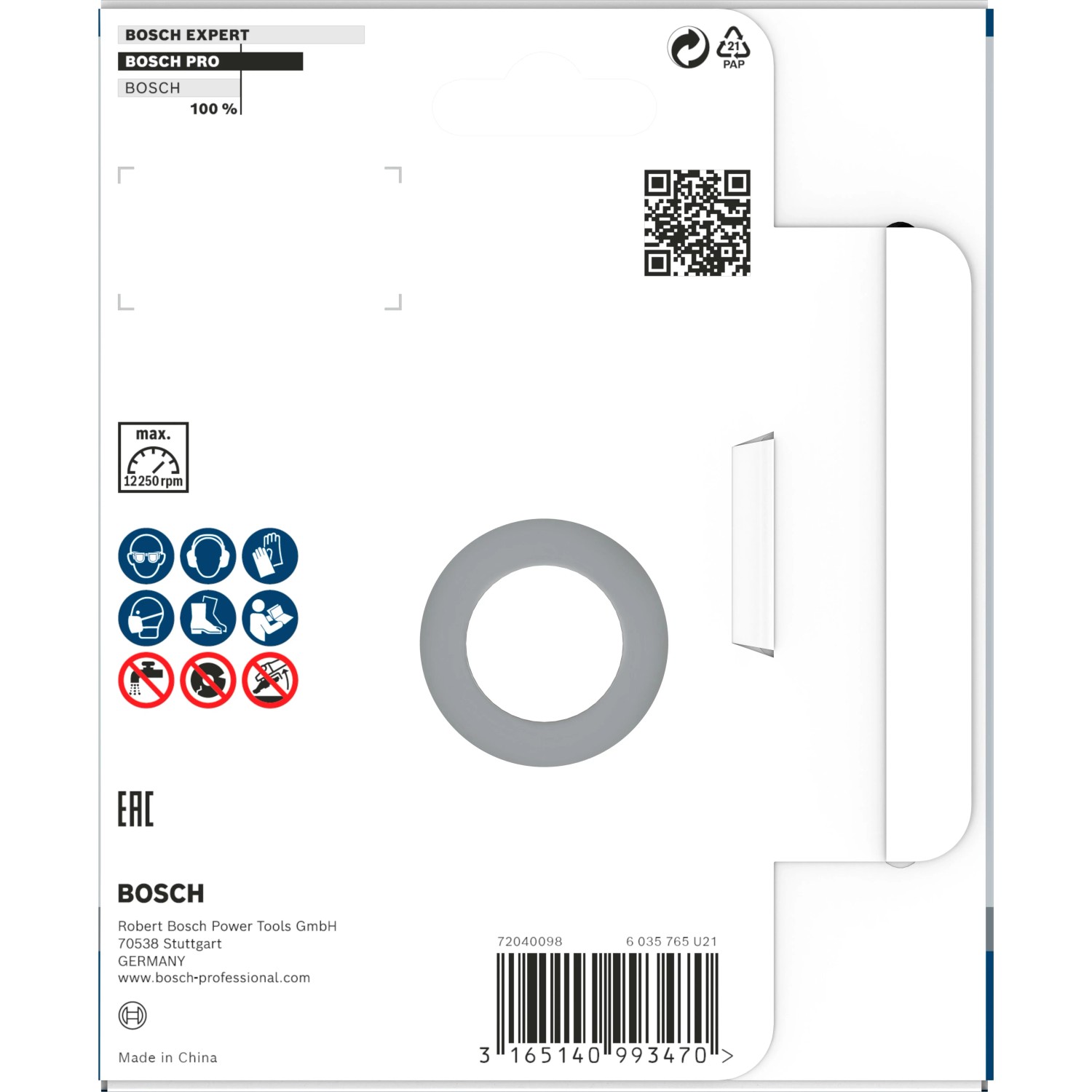 Bosch Diamanttopfscheibe 125mm für Beton, grau, in weißer Verpackung. Zubehör für Winkelschleifer zum Betonschleifen.