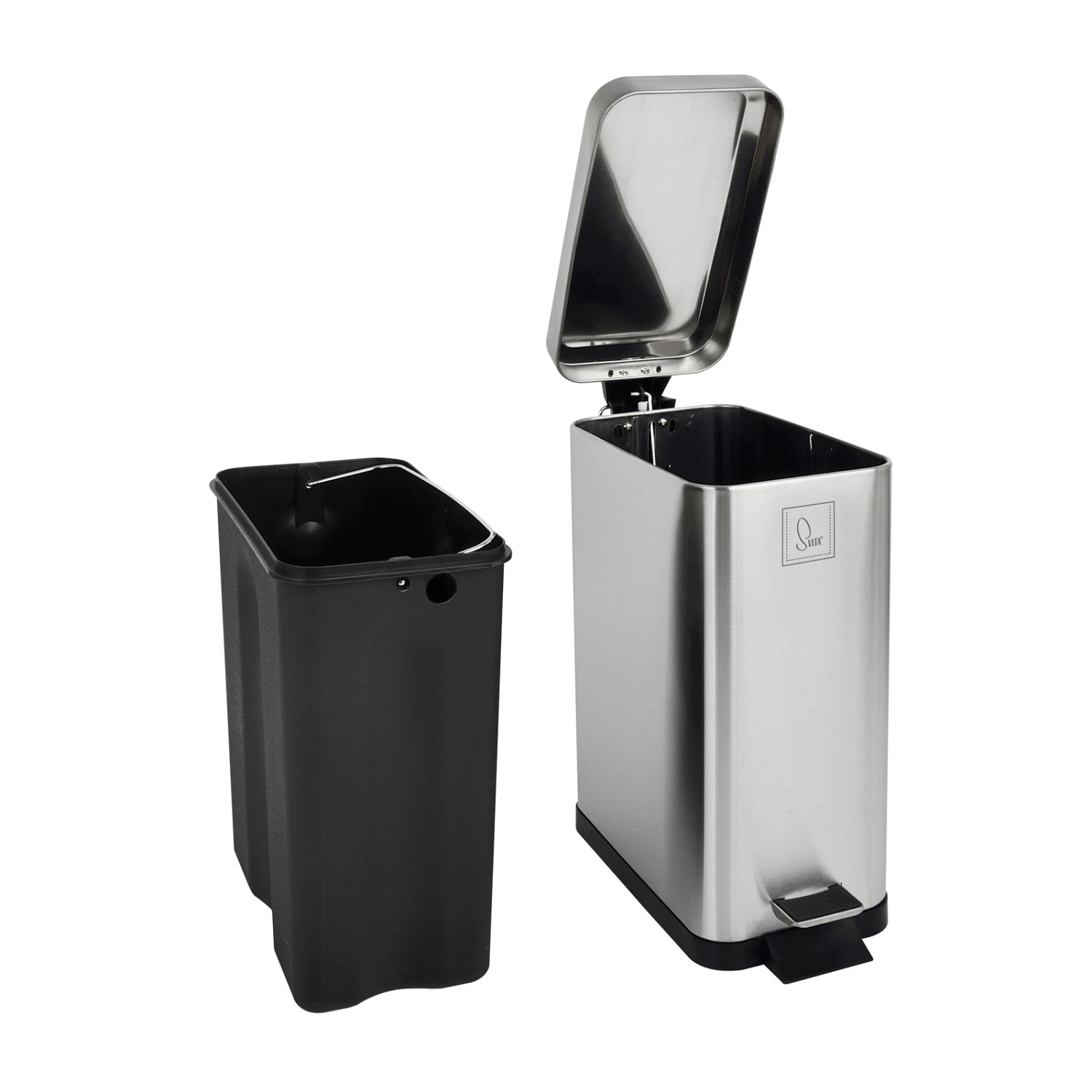 Svita Treteimer, 10L, silberfarben, mit Inneneimer und Softclose-Deckel.