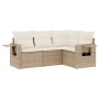 Beige 4-tlg. vidaXL Garten-Sofagarnitur aus Rattan mit cremefarbenen Kissen.