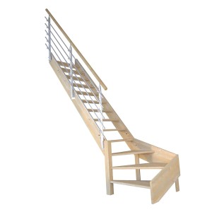 StarWood Treppe Korfu, Fichte, gewendelt, mit Edelstahl-Geländer.