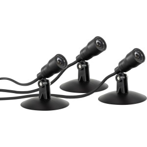 REV Ritter Aqua Spot 3er-Set, schwarze LED-Außen- und Unterwasserbeleuchtung mit Standfüßen.
