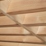 Detailansicht des Gutta Vordach BS Timber-Line aus Echtholz, Fokus auf die Holzlamellen.