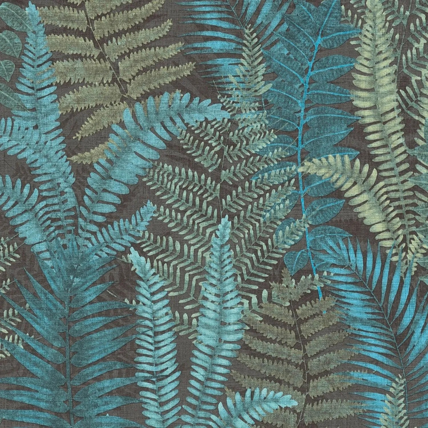 PROFHOME 393473-GU Natur Tapete Floral Anthrazit Türkis-Blau Oliv-Grün 0,53 m x 10,05 m 5,33 m2