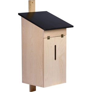 Hornissenkasten aus Holz mit schwarzem Dach. Nützlingskasten für den Garten.